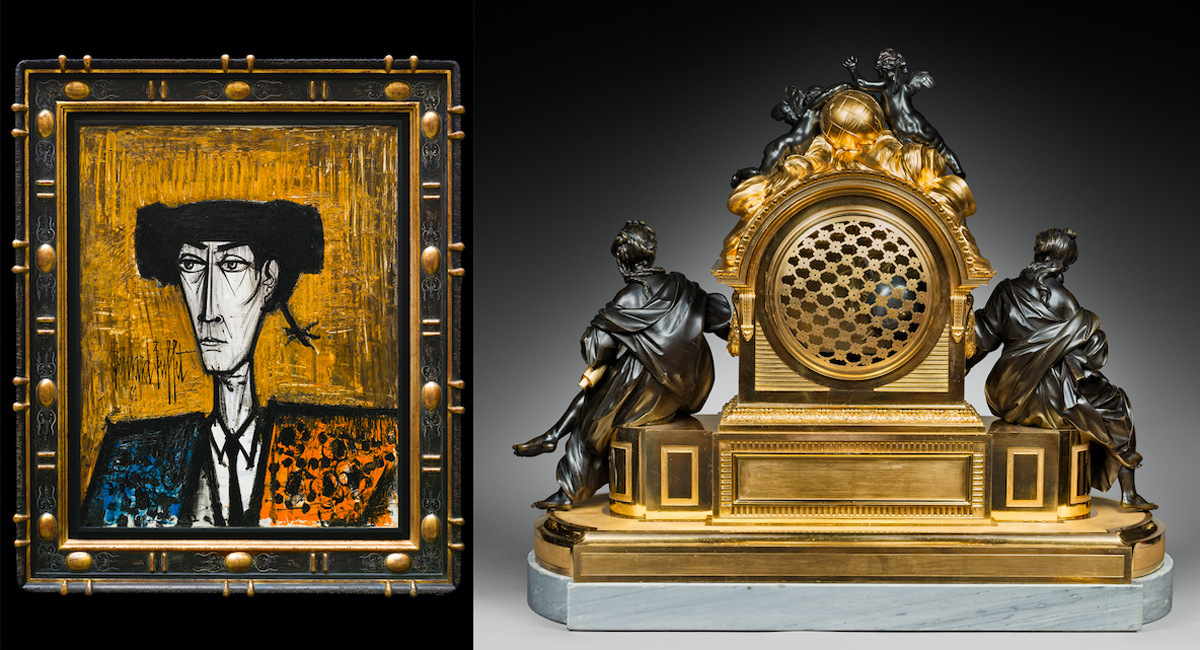 Bernard Buffet, oil on canvas Toreador, and clock Louis XV