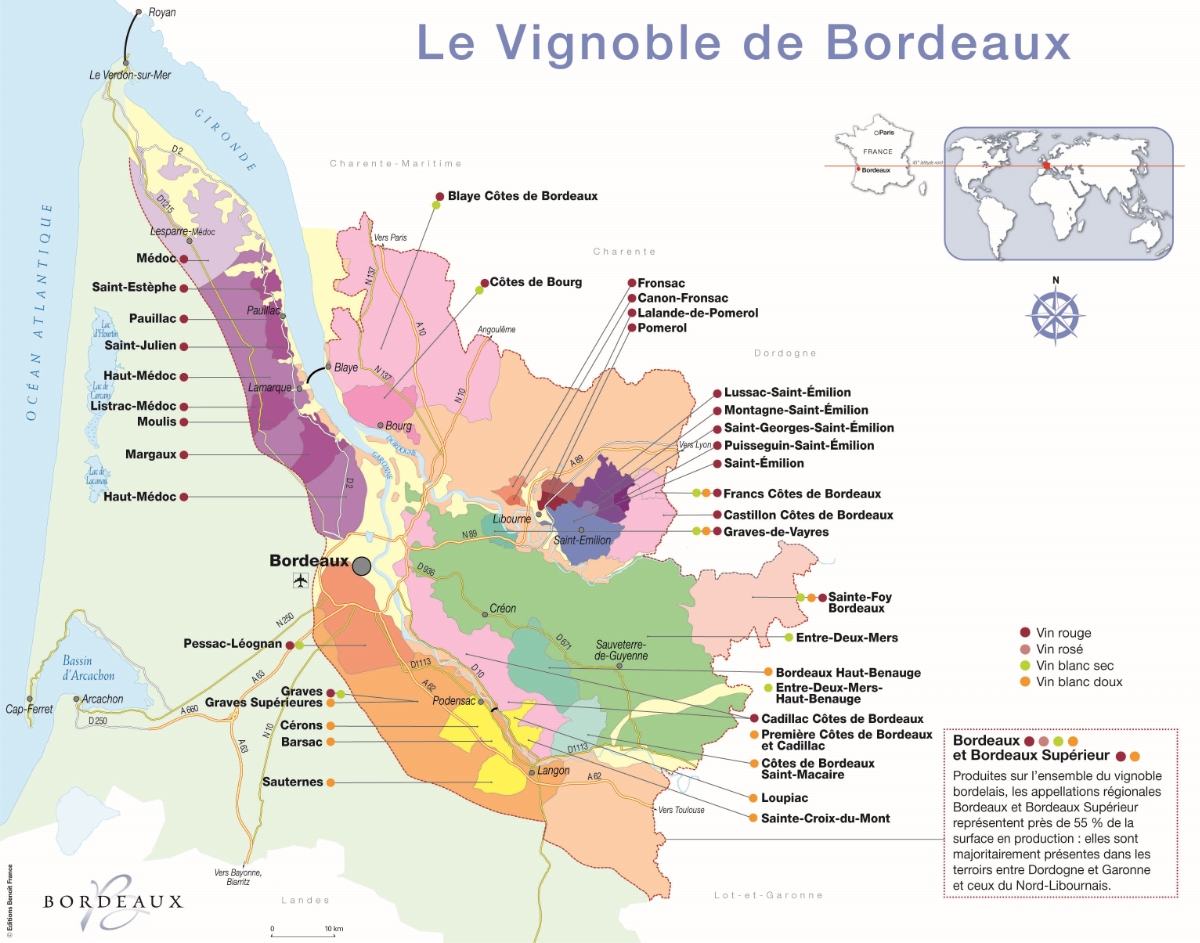 Bordeaux carte des terroirs vinicoles