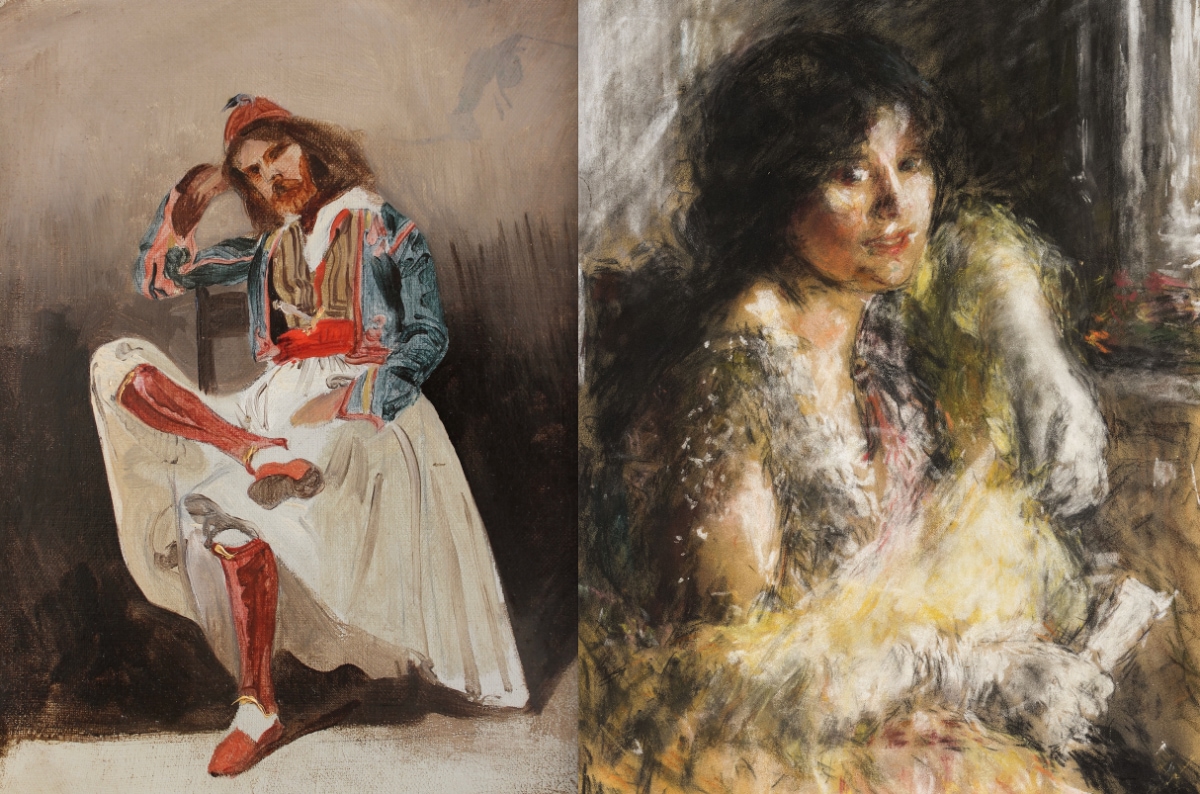 Fine Arts Paris Eugène Delacroix Personnage en costume de Palikare et Antonio Mancini Portrait de Femme