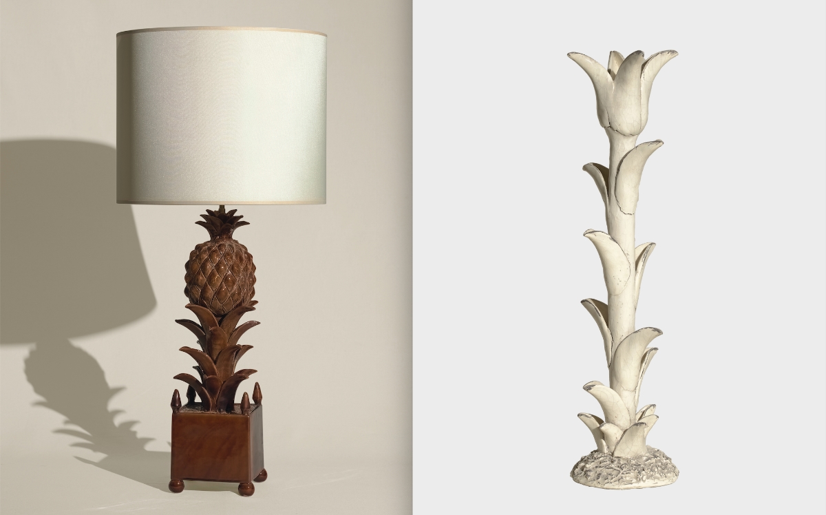 Jean Roger pineapple lampshade and tulip candlestick