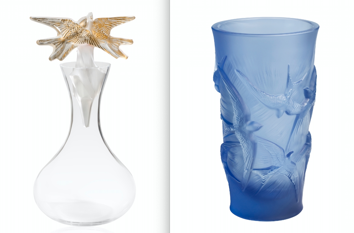 Lalique carafe et vase Hirondelles