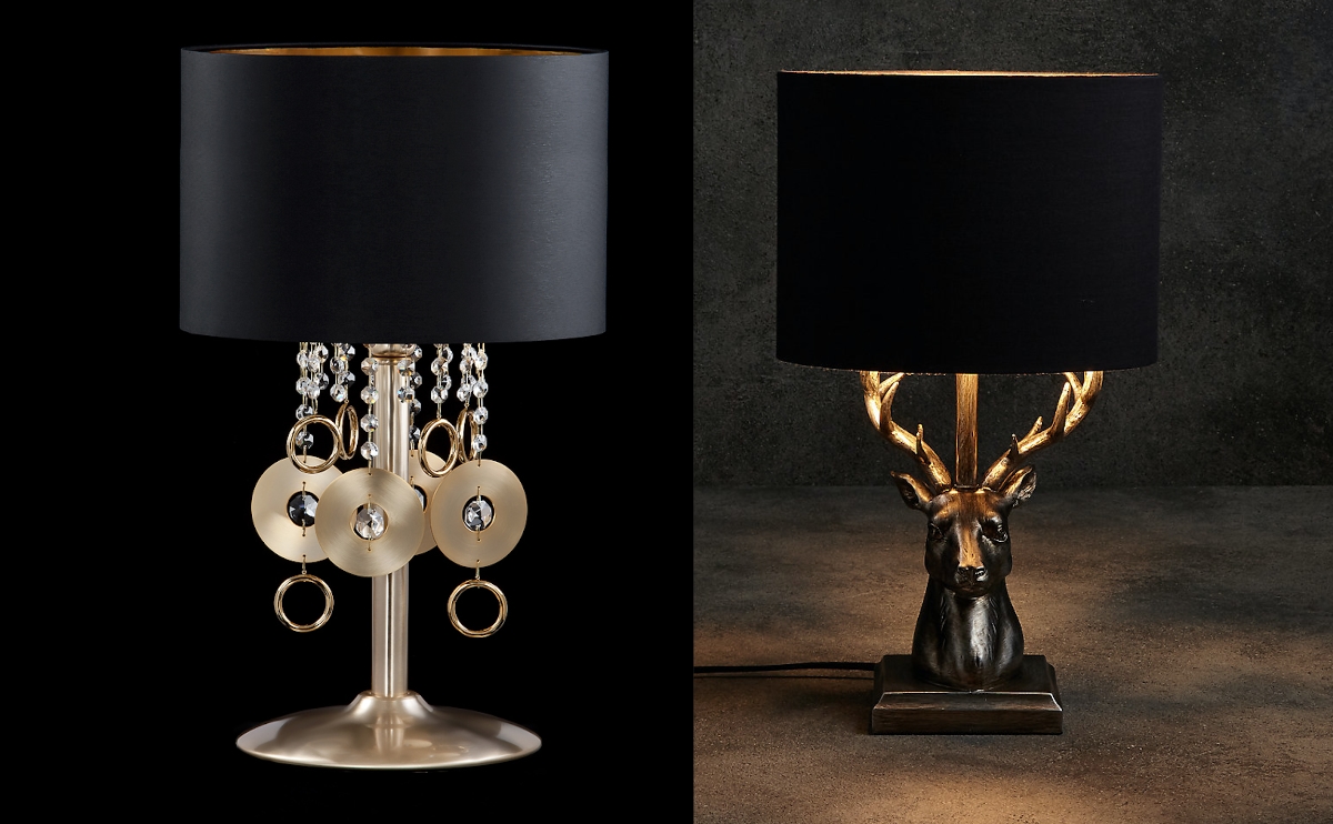 Black table lamp decorated with Swarovski crystals or antlers