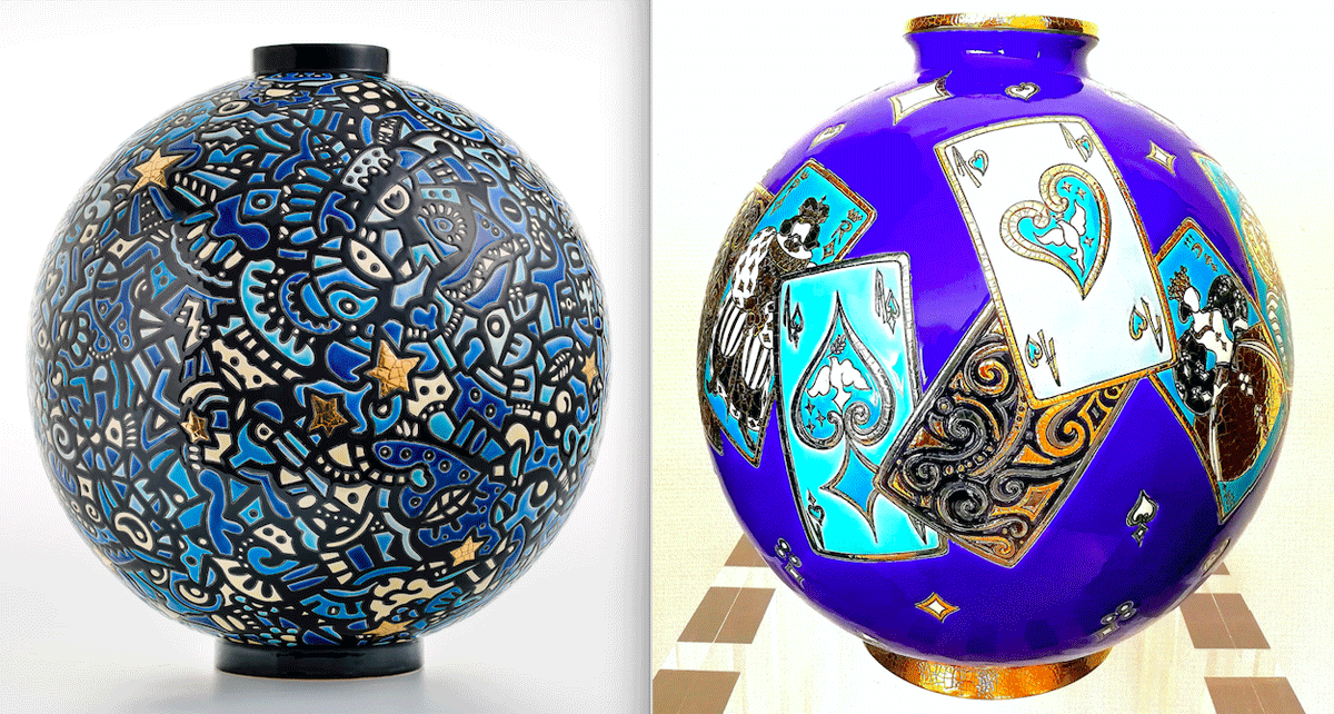 Manufacture des Emaux de Longwy vases bleus