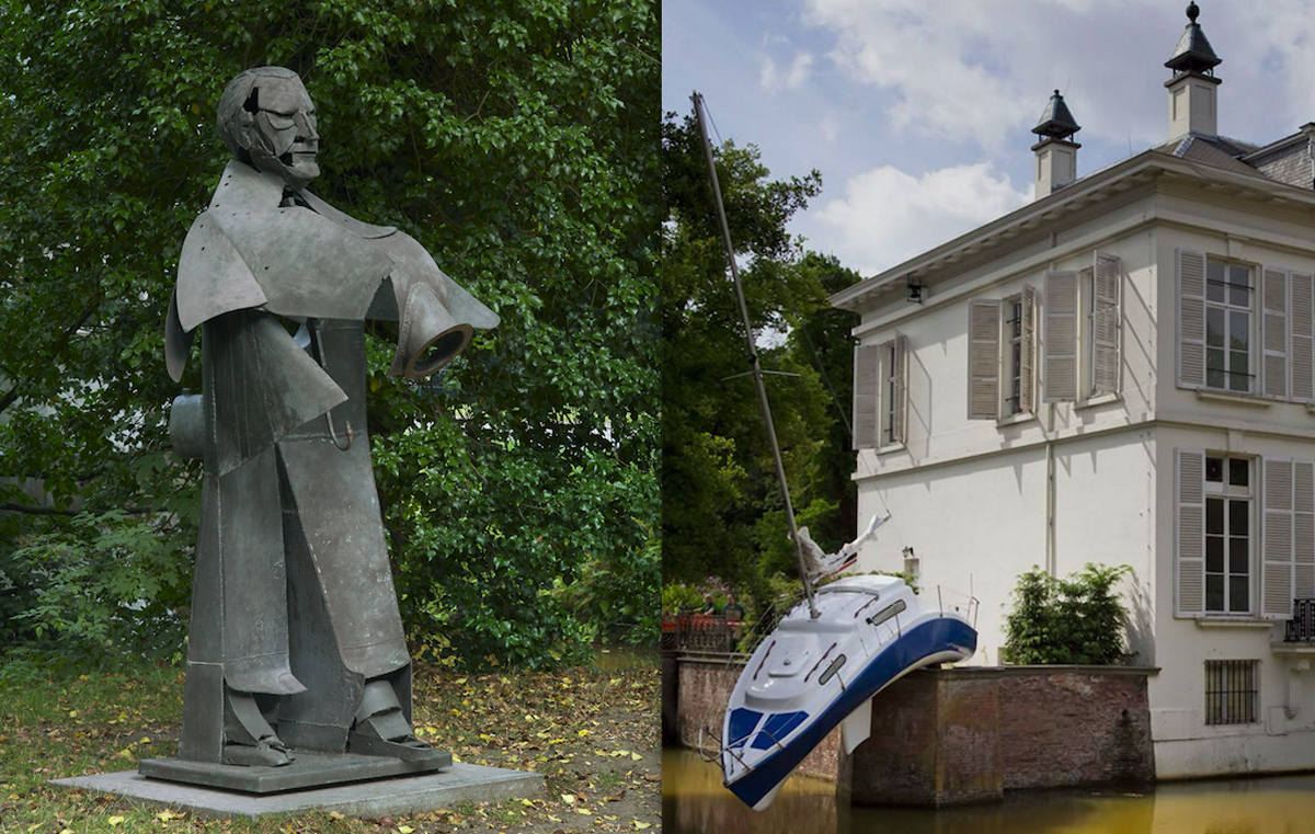 Parc de Milddleheim Vic Gentils Statue du bourgmestre Lode Craeybeckx et Misconceivable d'Erwin Wurm