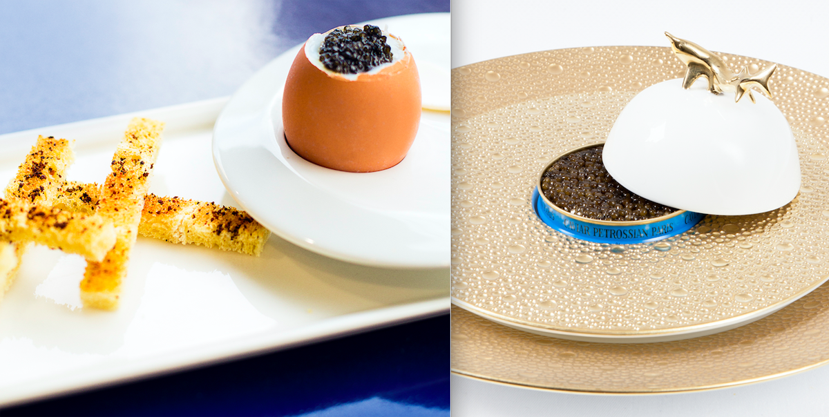 Petrossian caviar œuf coque et assiette Bernardaud