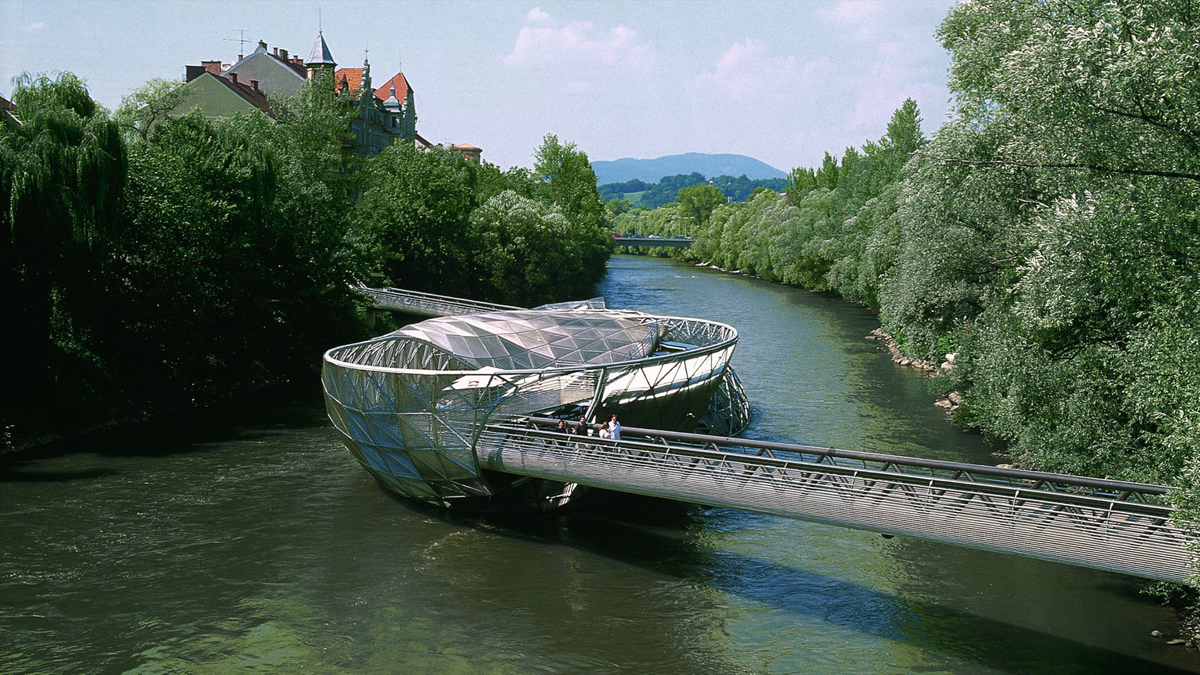 Island Bridge in the Mur Graz, Austria