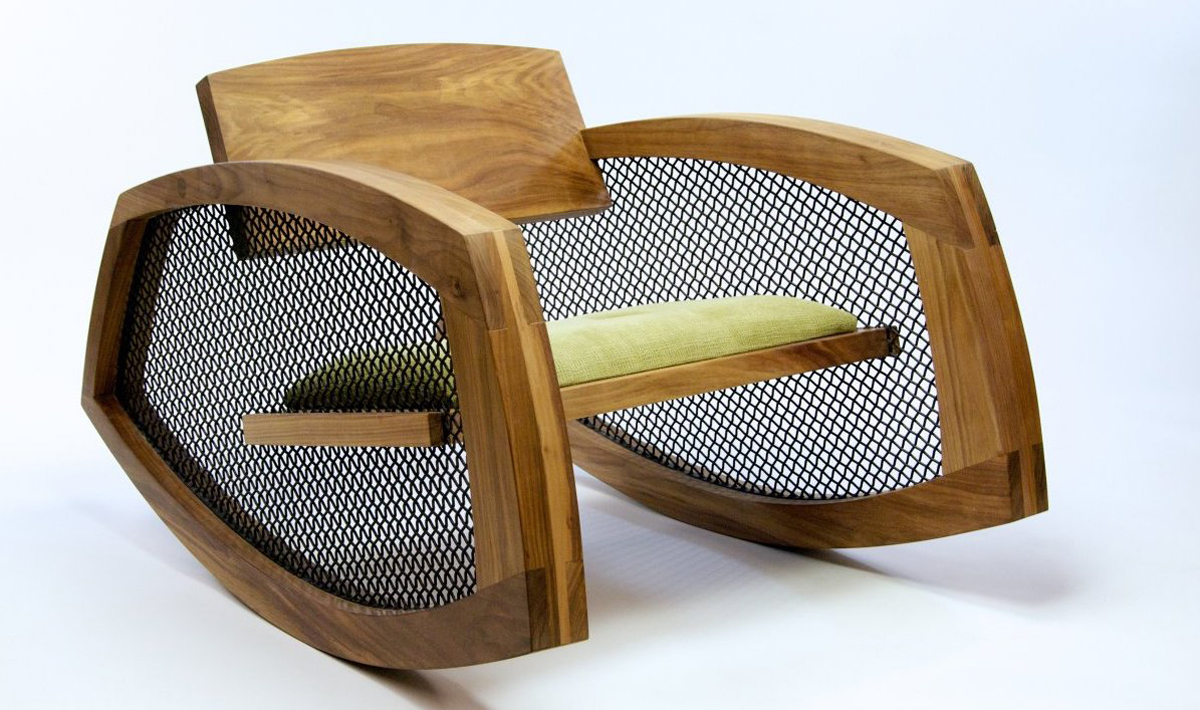 Geometrical wood rocking chair