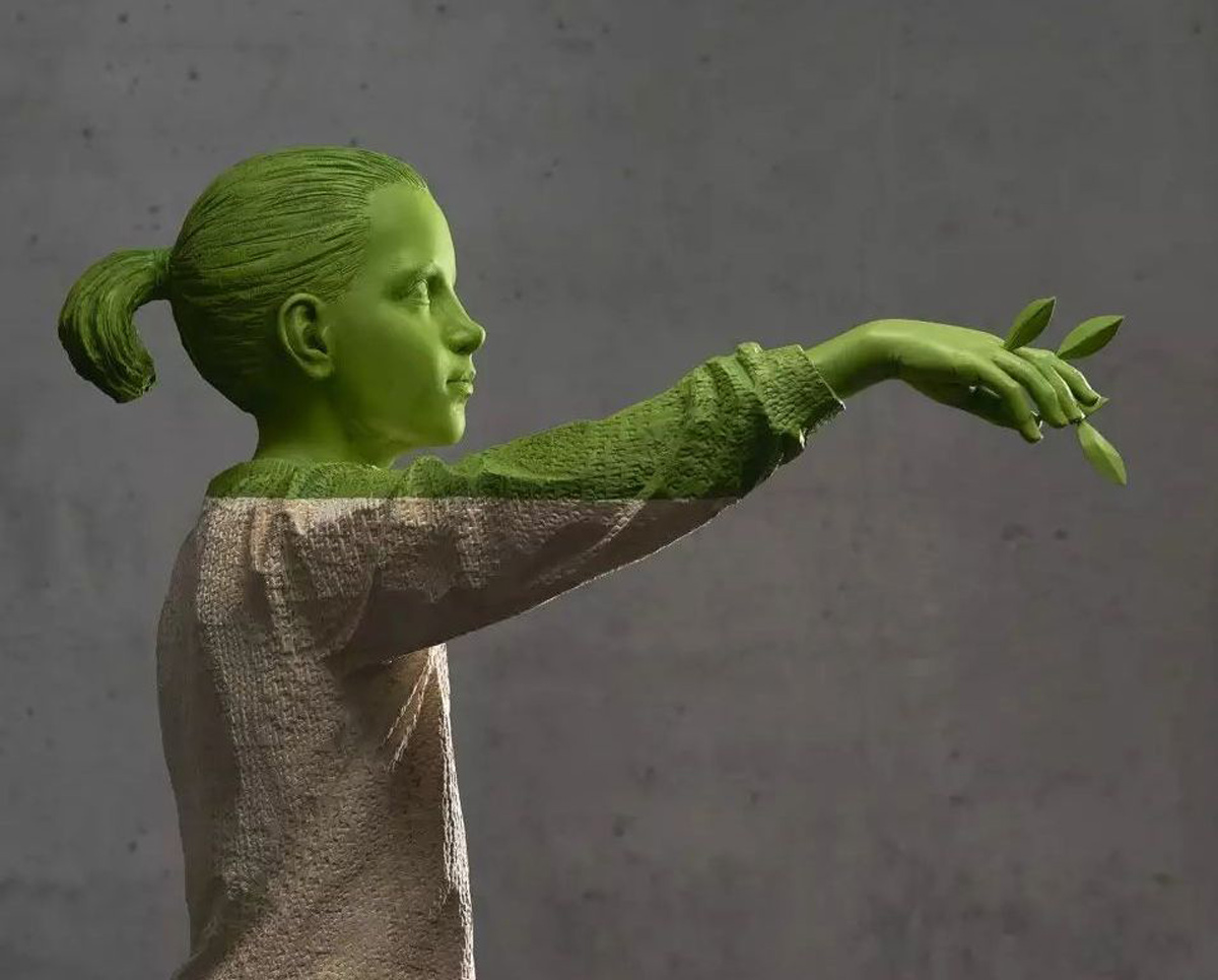 Willy Reginer sculpture jeune fille verte