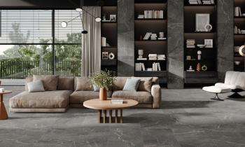 Le carrelage effet pierre naturelle, un revêtement de sol qui fait rimer esthétique raffinée et practicité au quotidien. Crédit visuel : Réflex boutique 