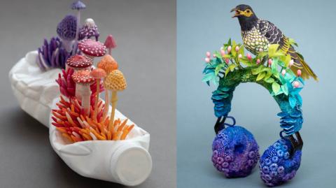 Stéphanie Kilgast sculptures champignons et oiseaux