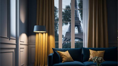 Un appartement avec une vue sur la tour Eiffel