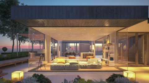 Maison moderne à l’extérieur la nuit