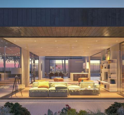Maison moderne à l’extérieur la nuit