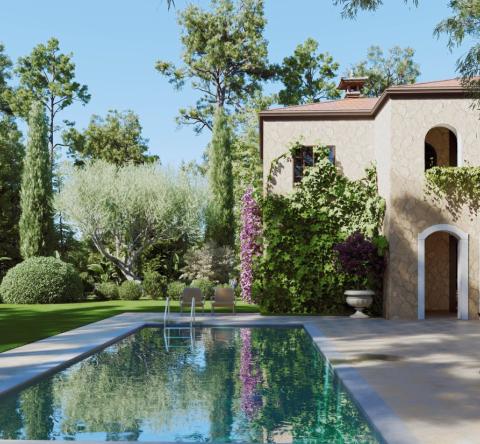 Maison de luxe avec piscine et jardin paysager. © GETTY IMAGES